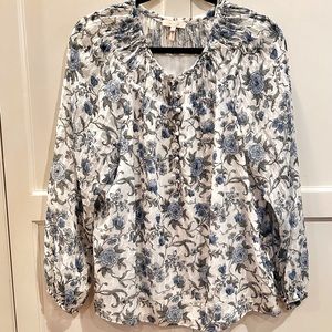 Rebecca Taylor Oxford Blue & White Esmee Fleur Clip Top Blouse Size 14 EUC